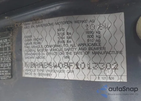 1985 BMW 325 E Automatic z USA, uszkodzony, nr VIN WBAAB6408F1013302